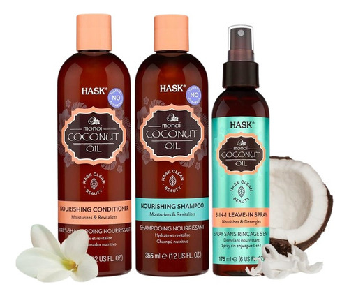 Hask Monoi Coconut Shampoo + Acondicionador + Spray