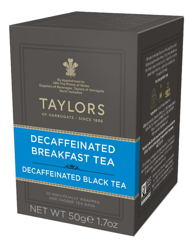 Té Descafeinado Breakfast  20 Bolsitas Taylors Sin Gluten 