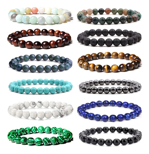 Mozaka 12 Pulseras De Cuentas De Piedras Preciosas Semipreci