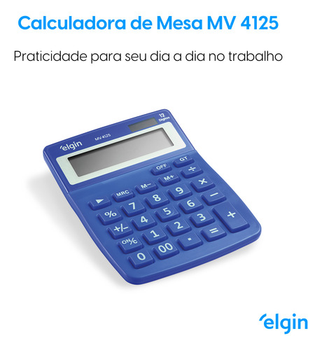 Calculadora Elgin De Mesa 12 Dig Comercial Mv4125 Azul