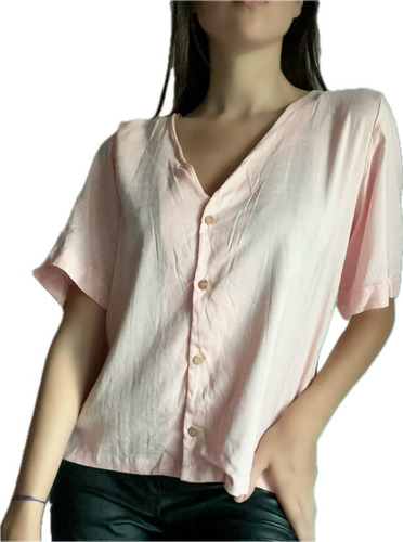 Camisa Lino Escote En V Moda Mujer