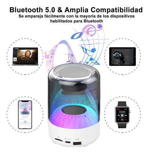 Bocina Bluetooth Portátil Altavoz Inalámbrico Con Luces Led Color Blanco