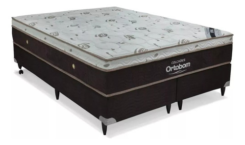 Cama Box E Colchão Sleep King Casal 138x188 Ortobom Premium Marrom-escuro