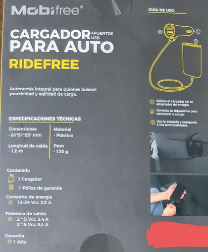 Cargador Mobifree Cargador De Coche 4 Puertos - Negro, 3.4a