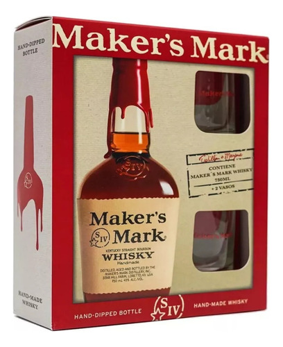 Whisky Makers Mark 750cc Bourbon +2 Vasos Estuche Regalo Usa