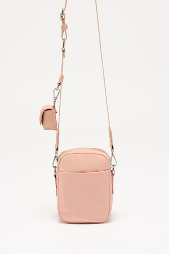 Cartera Mini De Nylon Reciclado Mujer Portsaid Acabado de los herrajes Plateado Color Rosa Correa de hombro Rosa Diseño de la tela Liso