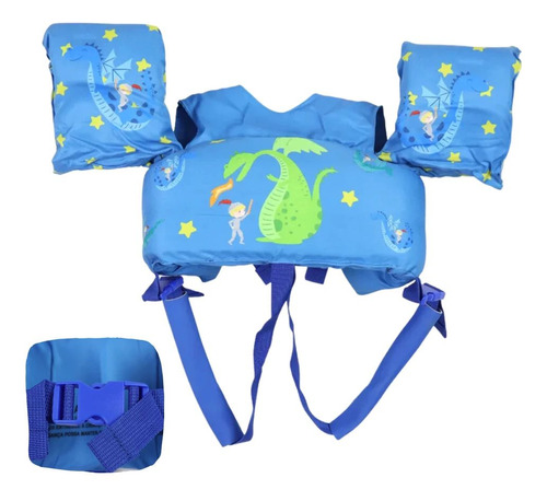 Colete Infantil Natação Piscina Praia Premium Azul Dragão