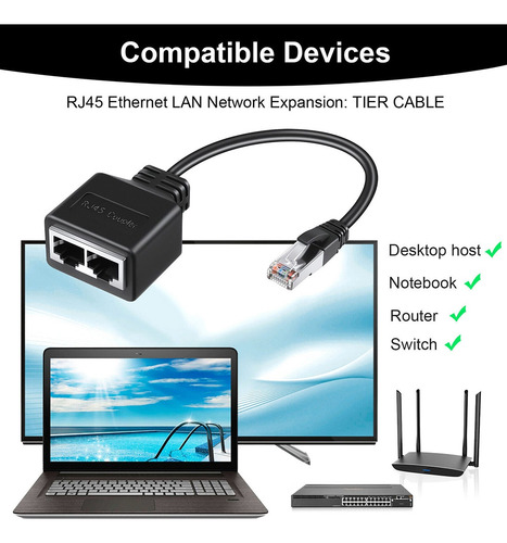 Adaptador Lan Ethernet Rj45 Macho A 2 Hembras, Divisor Rj45