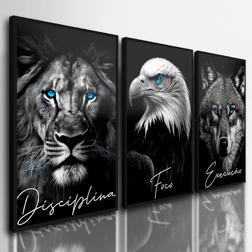 comprar Quadros Decorativos Execução Disciplina Foco Leão Escritório