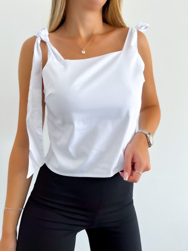Imagen 2 de 9 de Top Poplin Con Breteles Para Atar