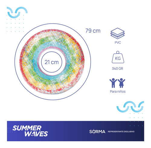 Imagen 2 de 7 de Anillo Salvavida Inflable Para Pileta Arco Iris Summer Waves