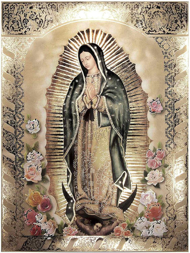 Litografía Virgen De Guadalupe Rosas 100 X 70 Cm 