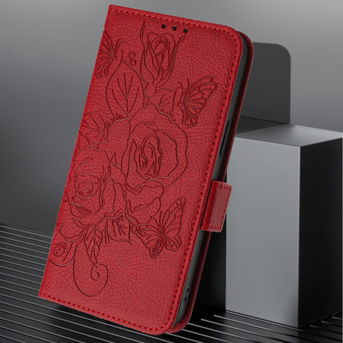 Funda De Piel Con Estampado De Rosas Para Motorola Serie G71, Función Atril, Cierre De Mariposa, Cartera, Ranuras Para Tarjetas, Bloqueo Rfid