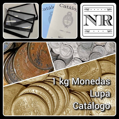 Catalogo + 1 Kg Monedas Argentina + Lupa - Kit Inicio