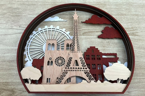 Cuadro Decorativo Torre Eiffel Francia Multicapa En Madera 