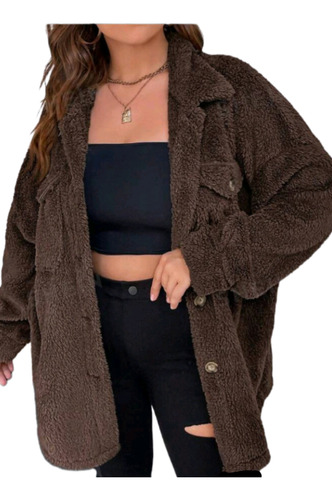 Saco Plus Size Teddy, Bolsillos Con Solapa, Botones,talle Xl