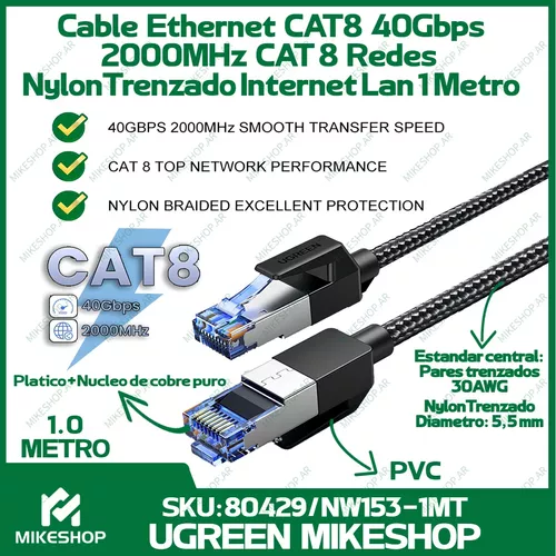 Cable Red Cat8 Reforzado 1 Metro Patch Cord Sstp Rj45 Ugreen