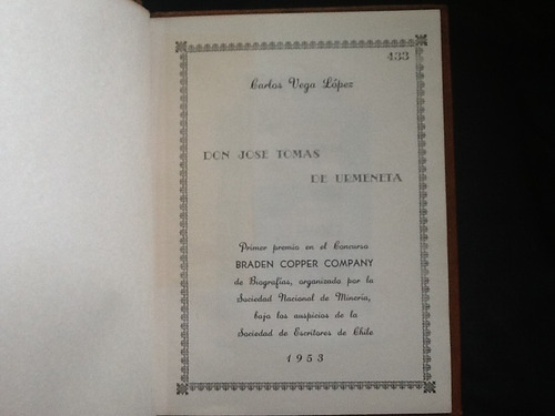José Tomás Urmeneta - Carlos Vega -primera Edición - 1953