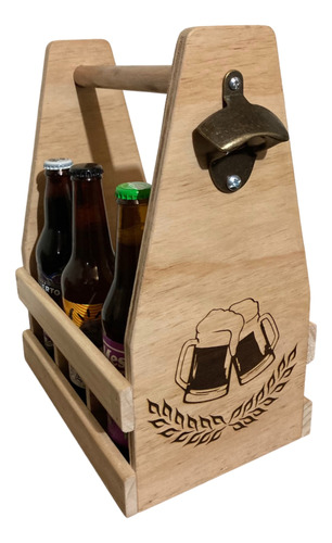 Caja De Madera  Porta Cerveza Con Destapador De Metal