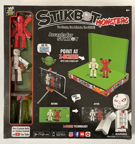 Stikbot Monsters Rojo Y Blanco Studio Set Pantalla Verde Zin (Usado)