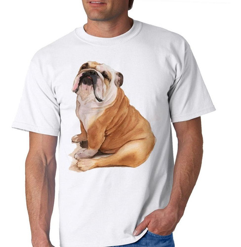 Remera De Hombre Bulldog Ingles Sentado Art