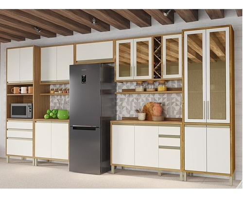 Cozinha Modulada Completa 7 Peças 17 Portas Com Vidro E