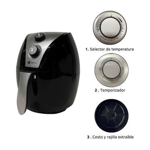 Freidora Eléctrica De Aire Sin Aceite 3.2ltr 1300w