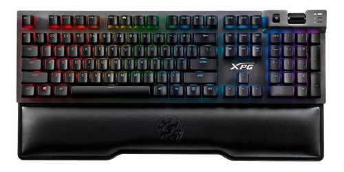 Teclado gamer XPG Summoner QWERTY inglés US color gris metálico tipo pistola con luz RGB