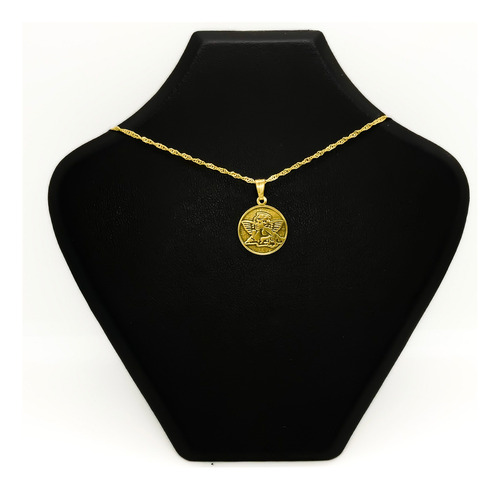Cadena Y Dije Ángel De La Guarda Oro 18k Amarillo 50 Cm