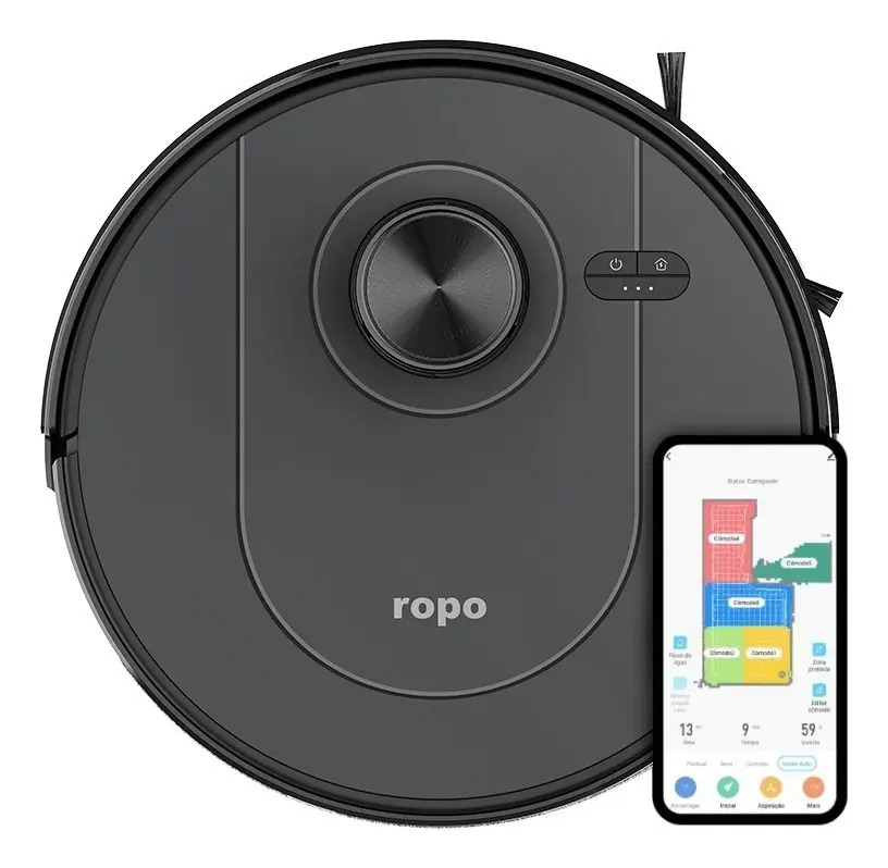 Robô Aspirador - Ropo Sense - Aspira E Passa Pano Preto