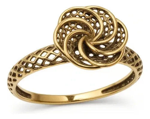 Anel Ouro 18k Rivaliê Filigrana - Modelo Flor Exclusivo Dourado 14