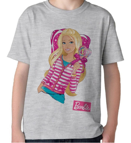 Barbie / Remera Niño-a (color Blanca Y Gris Melange)