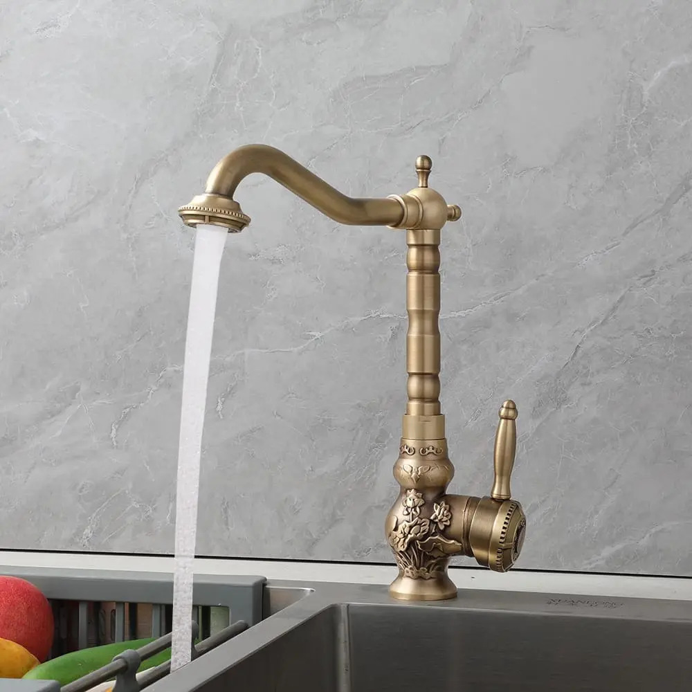 Griferia Cocina Baño Labrada Monocomando Vintage Dorado Claro Cepillado