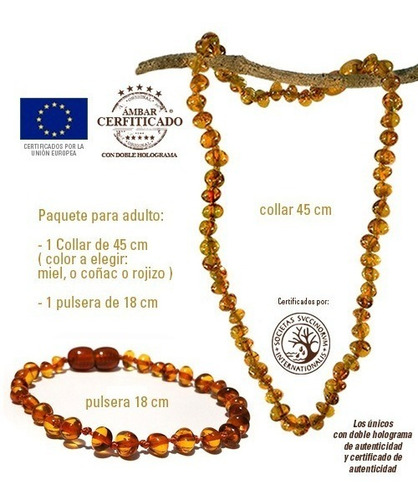 Paquete De Pulsera 18cm Y Collar 45cm Ámbar Báltico