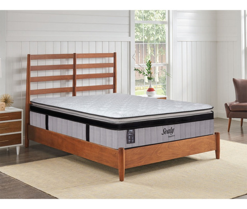 Colchón Queen Size De Espumas Sapphire Sealy 41cm Medio Color Blanco/gris
