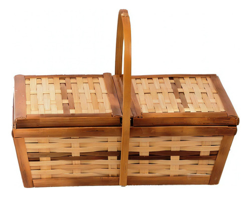 Cesta De Piquenique De Bambu 42x25x15 Media Cor Marrom