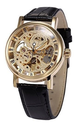 Ampm24 Men's Mechanical Wrist Watch Skeleton Hand Wind Up Le