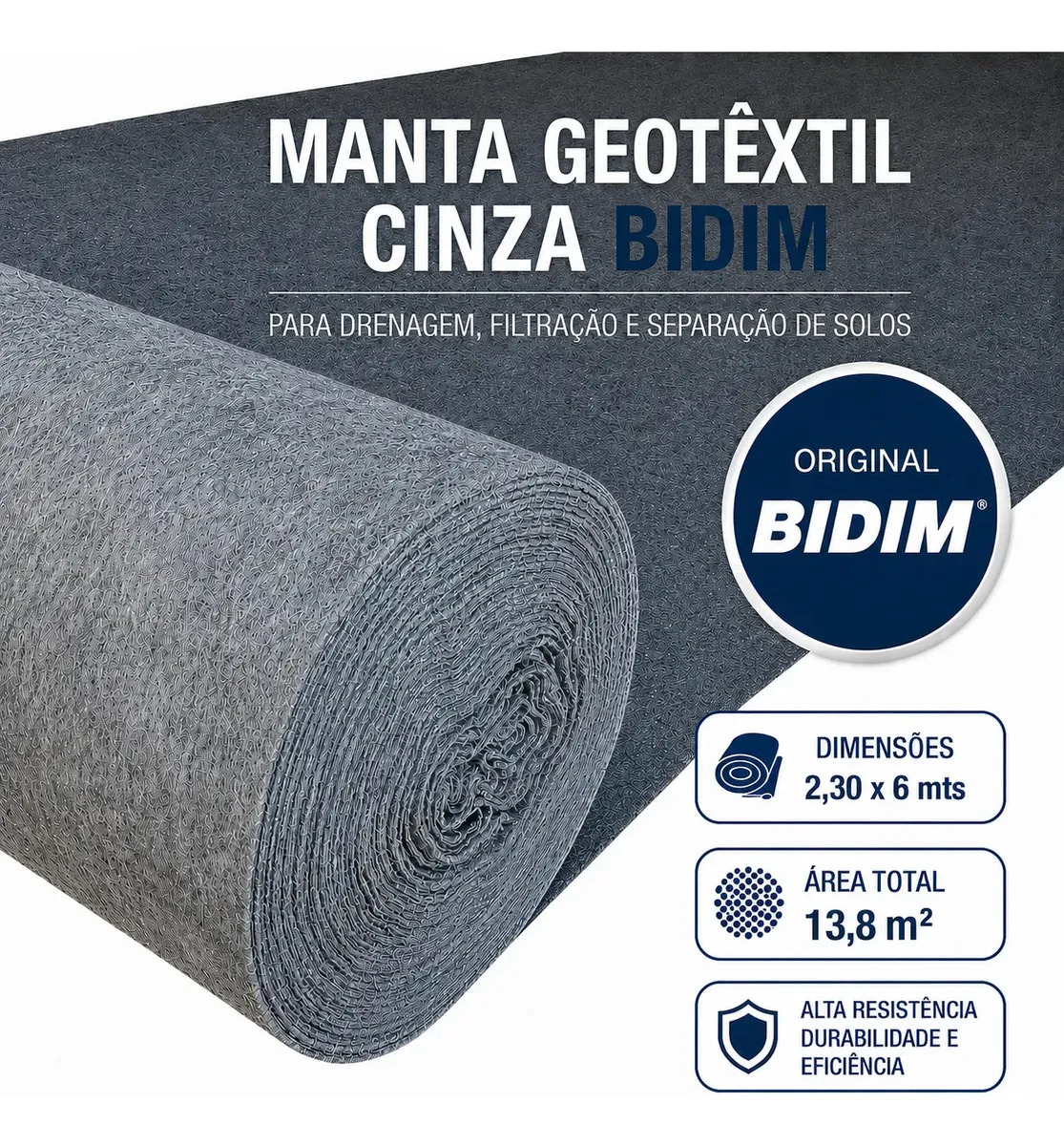Manta Geotextil Bidim Original Drenagem 13,8 M² (2,3x6m)
