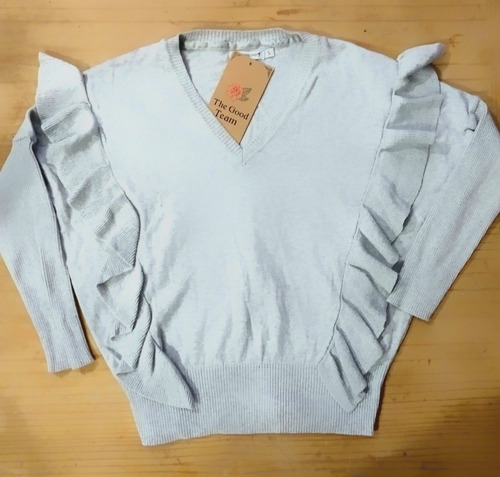 Sweater Buzo Hilo Elastizado Volados Talle S Gris