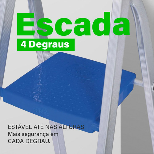 Escada De Alumínio Mor 4 Degraus Com Trava De Segurança Mor