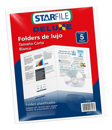 Carpeta Tamaño Carta Paq. C/5 Piezas Folder De Lujo Color Blanco