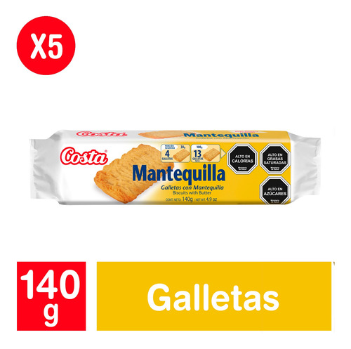 Costa Pack 5 Und - Galleta Mantequilla - 140 Grs