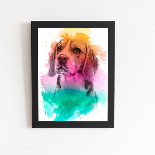 Quadro Beagle Cachorro Aquarela Tinta Moldura 20x30cm Cor Colorido Cor Da Armação Preto
