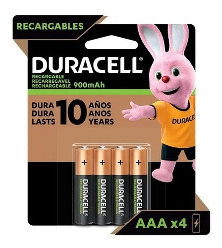 4 Piezas AAA Duracell Rechargeable DX2400 Cilíndrica