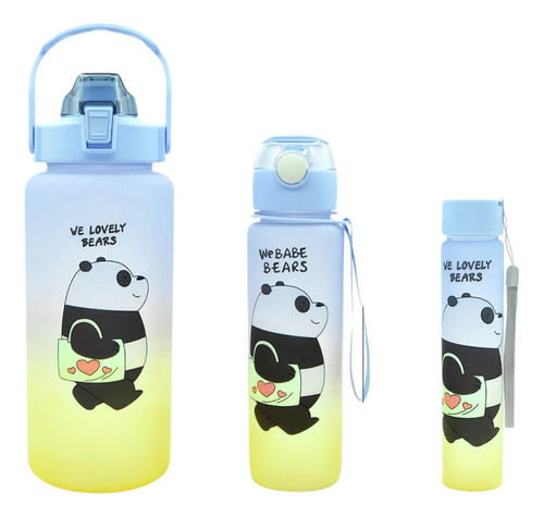 3 Botellas De Agua Trio Osos Escandalosos 2000 +900 +300 Ml Color Oso Panda/azul Amarillo 3 Botellas