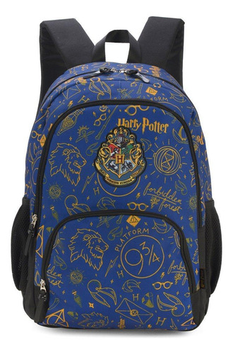 Mochila De Costas Harry Potter Com Bolso Notebook - Azul