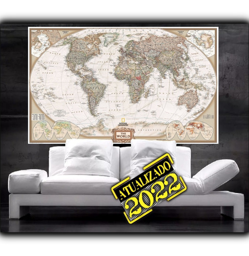 Mapa Mundial Grande Hd 65x100cm Ornamental - Plastificado