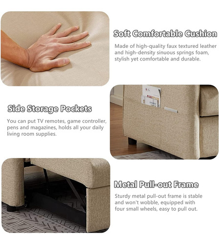 Sofa Cama Convertible 3 En 1 Color Caqui Marca Gynsseh