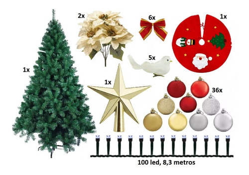 Árvore De Natal Dinamarca Verde 1,8 Metros 580 Galhos Com Enfeites Magizi |  Frete grátis