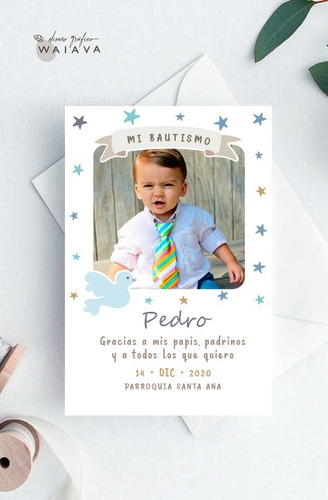 Imagen 3 de 10 de Estampitas Bautismo Tarjetas Estampas Con Foto Nenes X 3u